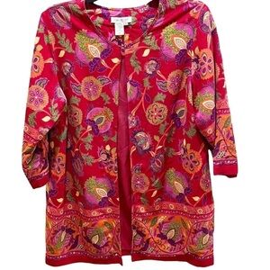 Coldwater Creek Linen Blend Fully Lined Red Floral Jacket Sz L